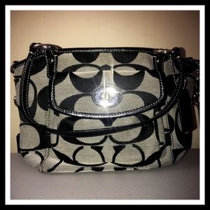 Authenticated COACH F14661 Leah Grey/Black Signature Convertible Handbag